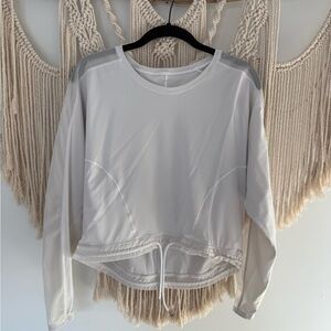 lululemon athletica White Long Sleeve Crop Sweatshirt with Tie Front